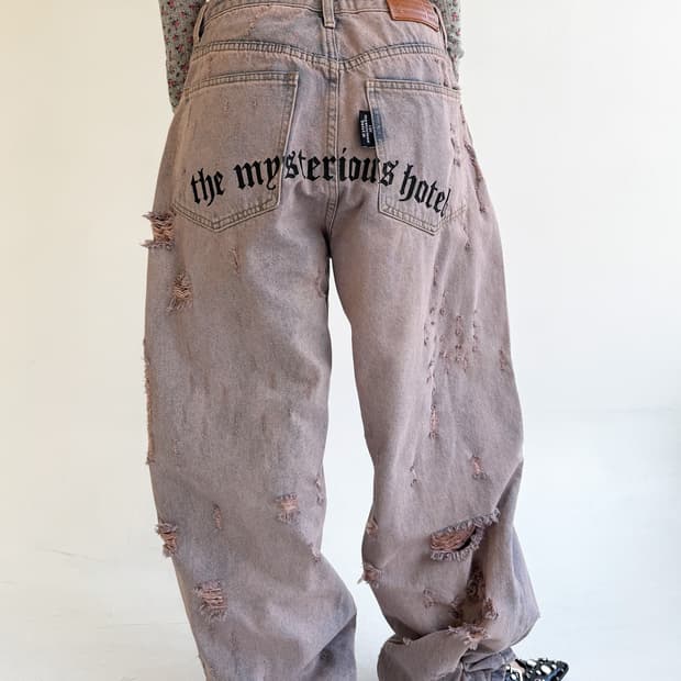 THEMYSTERIOUSHOTEL 데미지 워싱팬츠 핑크 