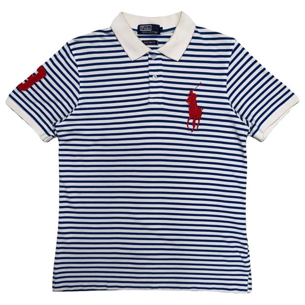 폴로 랄프로렌 빅포니 스트라이프 PK 카라 티셔츠 화이트 블루 L