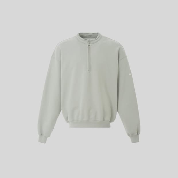 렉토 raw edge collar stand half zip-up