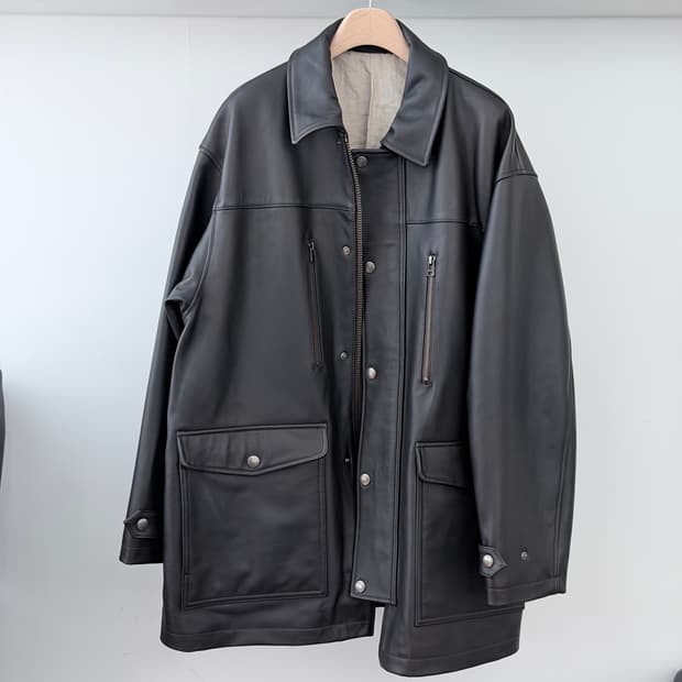 4size)  네스트로브컨팩트 램 레더 헌팅자켓