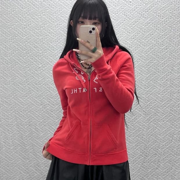 아베크롬비 레트로 Y2K 라켓 코랄 오렌지 기모 후드집업 M C09629