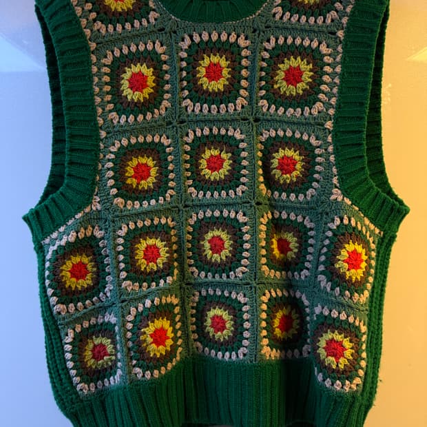 STU 크로쉐 니트 베스트 그린 OS