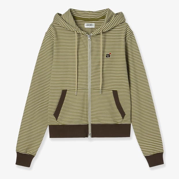 STRIPE SMALL LETTER HOOD ZIP UP [KHAKI]