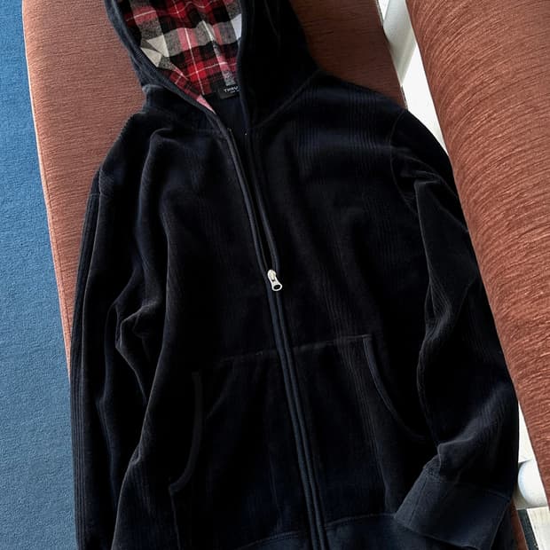 Terry fabric design hooded zip parka