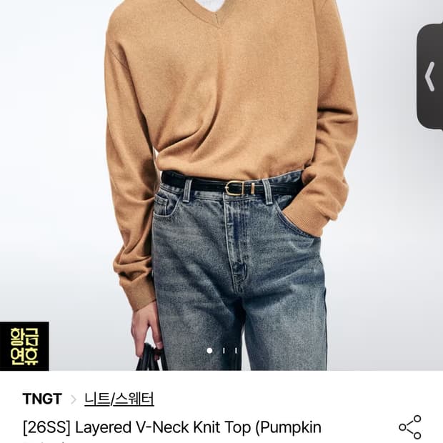 tngt 레이어드 브이넥 니트 베이지 100사이즈 새상품