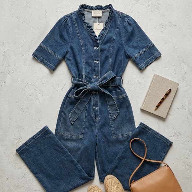 러블리 빈티지 프릴 데님 점프수트