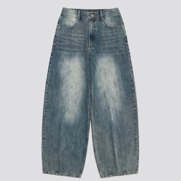 (S사이즈) 레이지보이 벌룬 핏 데님 페이디드블루