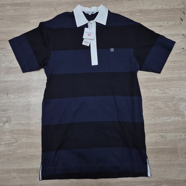 유니클로 JW앤더슨 콜라보 배색 스트라이프 반팔 카라티 M(95)