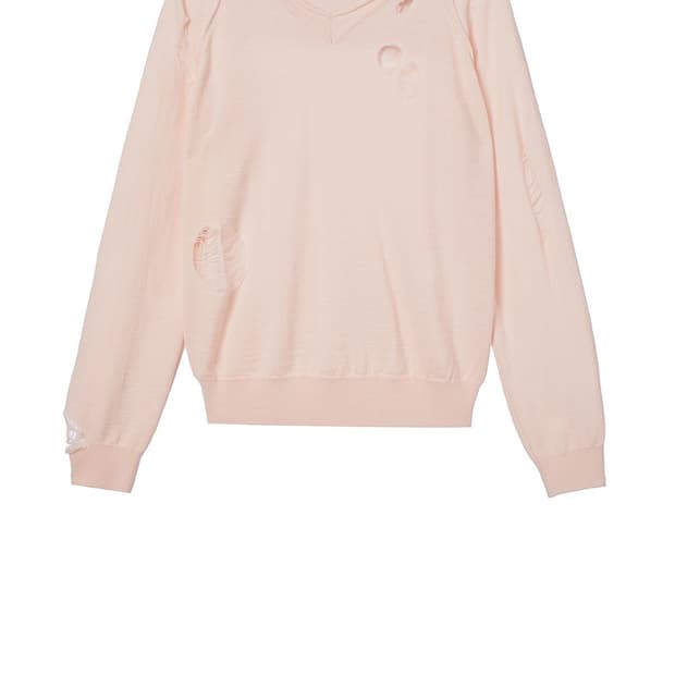 더오픈프로덕트 니트 핑크 RIPPED PULLOVER, PINK