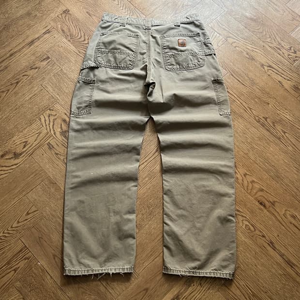 [32]칼하트 USA 빈티지 데미지 라이트브라운 싱글니 카펜터 워크 팬츠