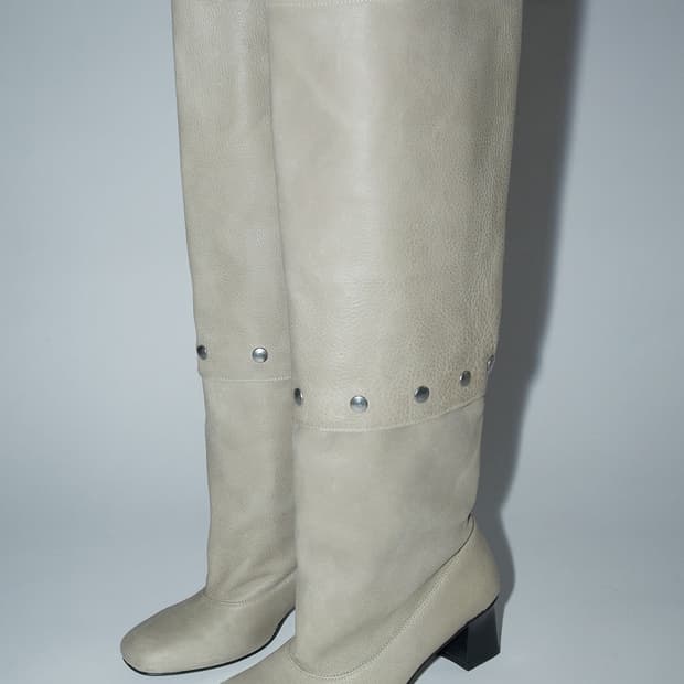 레더 스터드 롱부츠