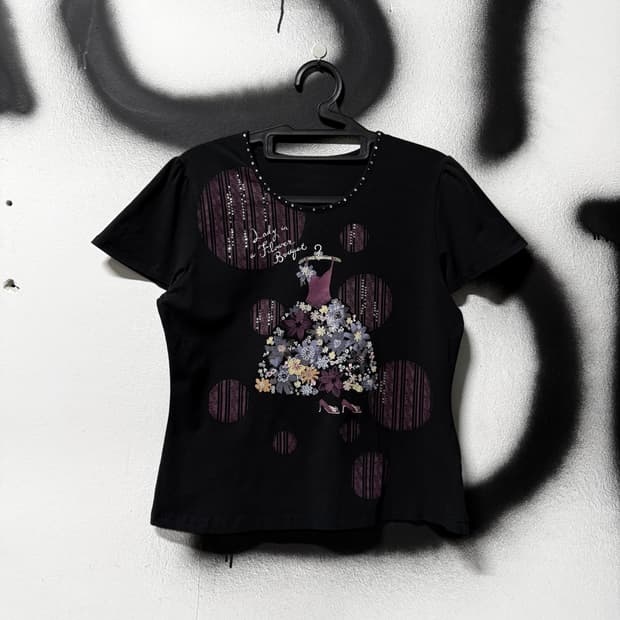 VTG 빈티지 비즈 큐빅 디테일 프린팅 반팔 티셔츠