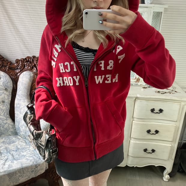 Abercrombie & Fitch red hood zip-up