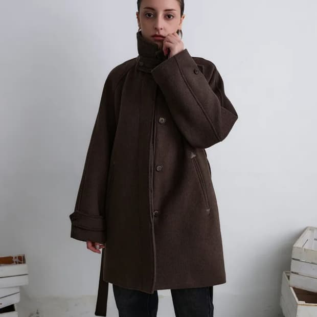 밀로우먼 울 래글런 하프코트[다크브라운]