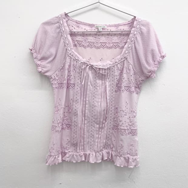 Lavender lace eyelet puff blouse