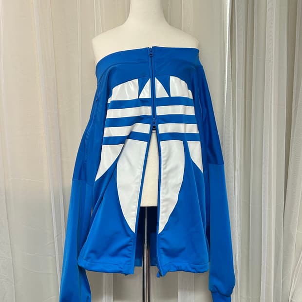 아디다스 블루 리버스 빅로고 오프숄더 투웨이 집업
