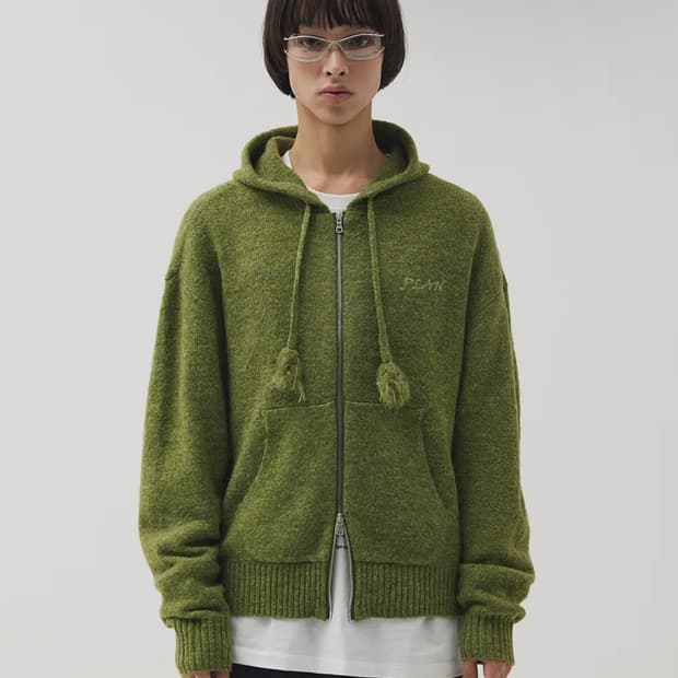 마틴플랜 그린 니트 후드 집업 L