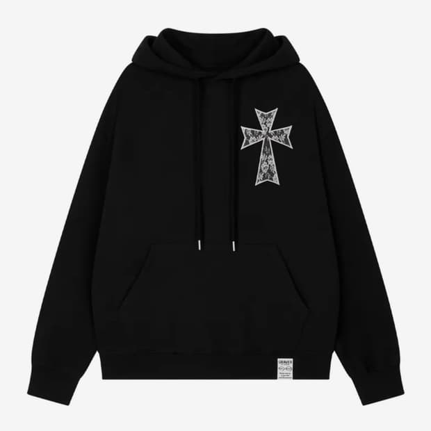 그레이버 [UNISEX]DOT CROSS_LACE 후드티_BLACK