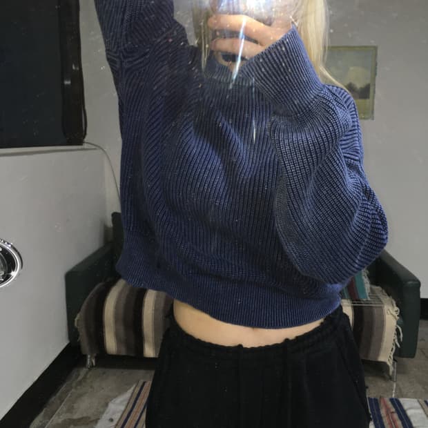 투티/0323 MAISON MINED 데미지 숏 니트 크롭 블루 워싱