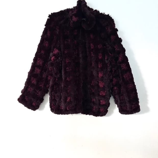 Grid fur mix jacket / burgundy