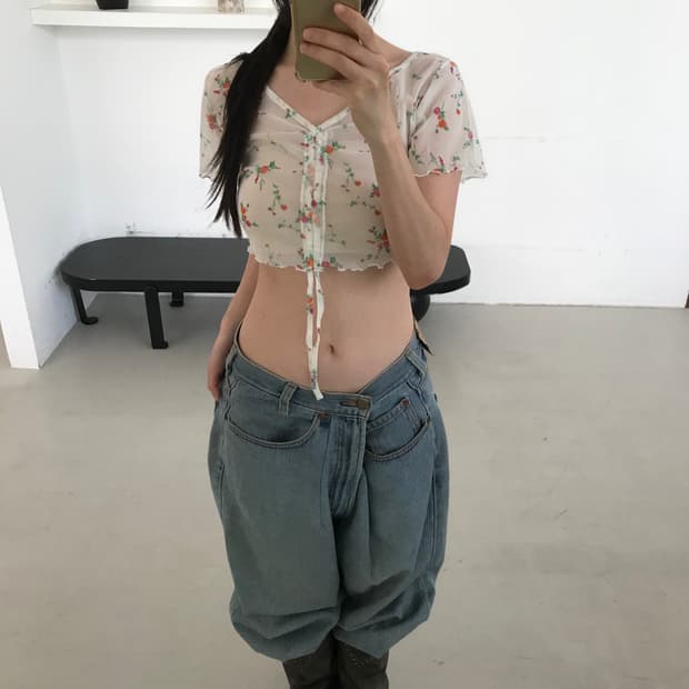 vintage pattern mesh corp top