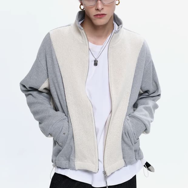 RSSC 리벳 포켓 믹스 니트집업 그레이/아이보리