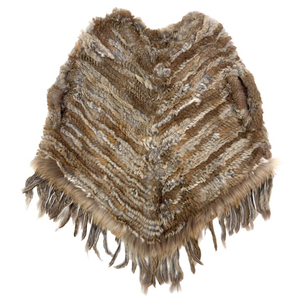 Rabbit  Fur Fringe Pancho Cape/ Os