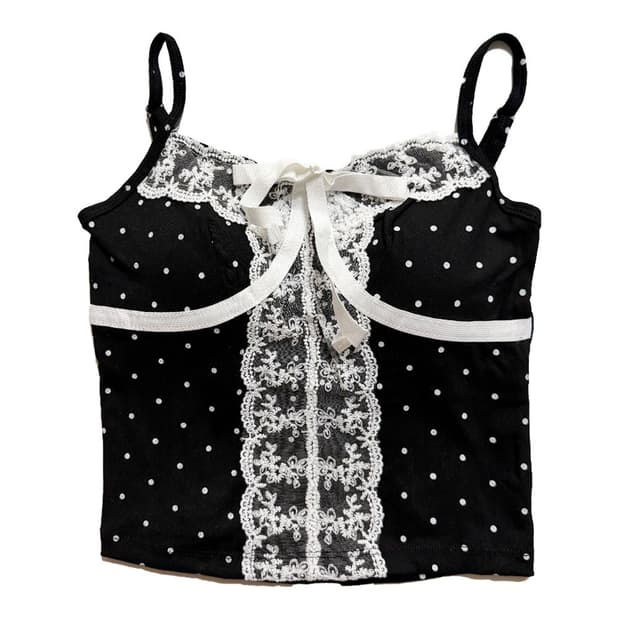 새상품 여자 도트 레이스 끈나시 (블랙)