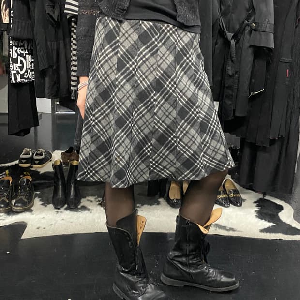 Japanese vtg 체크 울 미디스커트