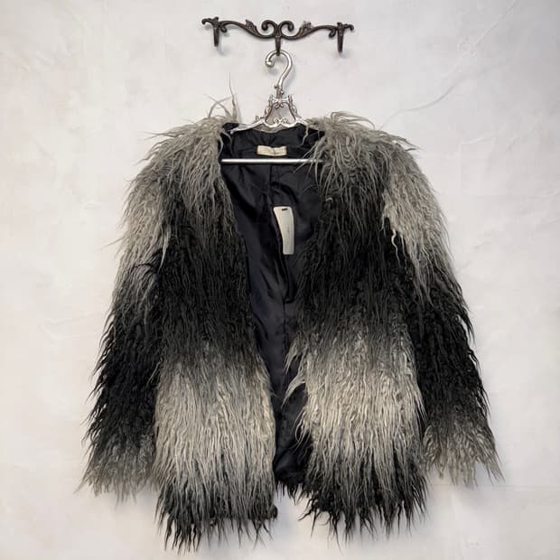 Black & gray gradient grunge fur jacket 