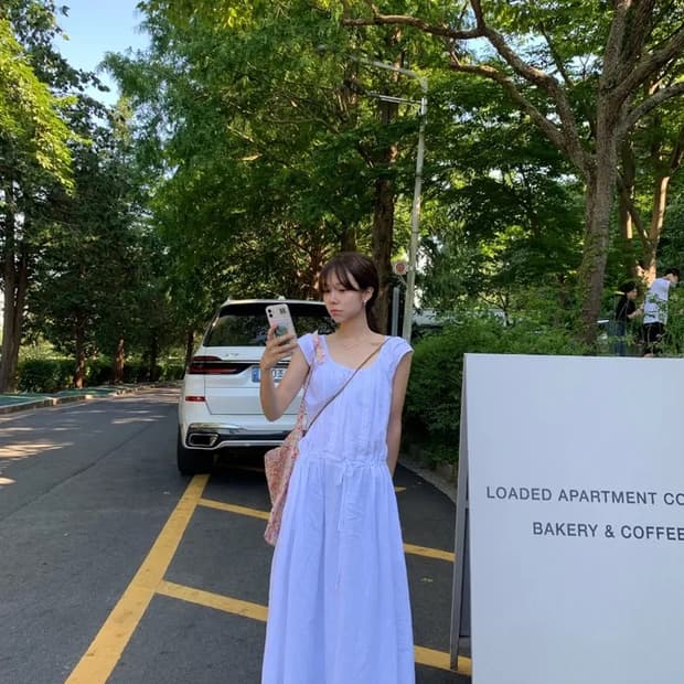 비스포크우먼 모리걸 가든 레이스 린넨 롱원피스