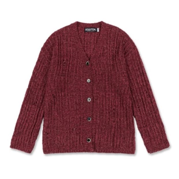 Damaged Chunky Cardigan Heather Red