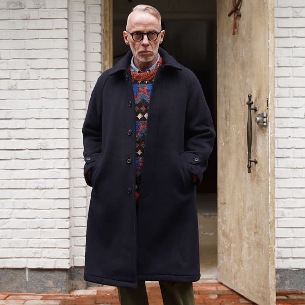 [42] 런던 트레디션 인버티드 플리츠 울 코트 네이비 BW 28