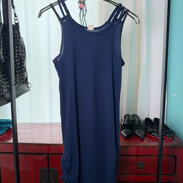 Navy Braided Ruched Long Sleeveless