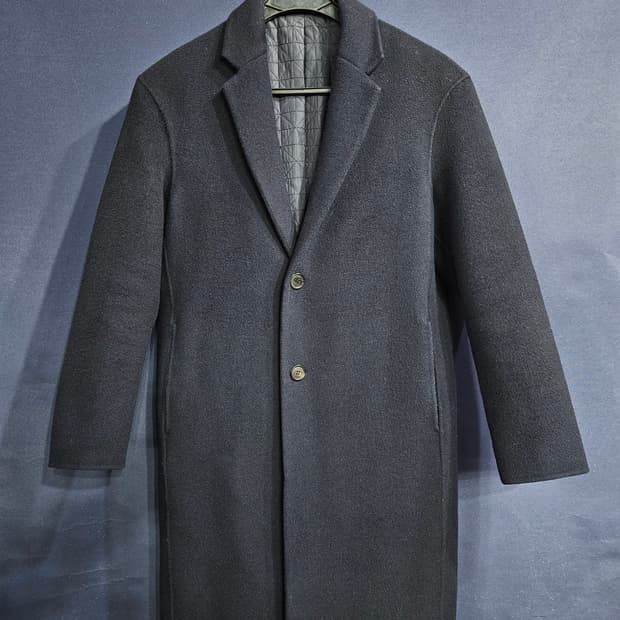 헤지스 네이비 남성 슬림핏 100 롱코트 