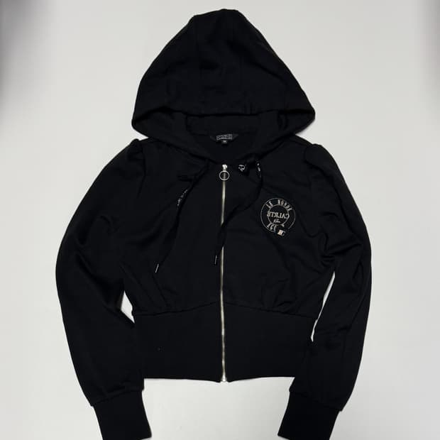 여성 에고이스트 뒷 프린팅 귀여운 크롭 후드집업 S 블랙