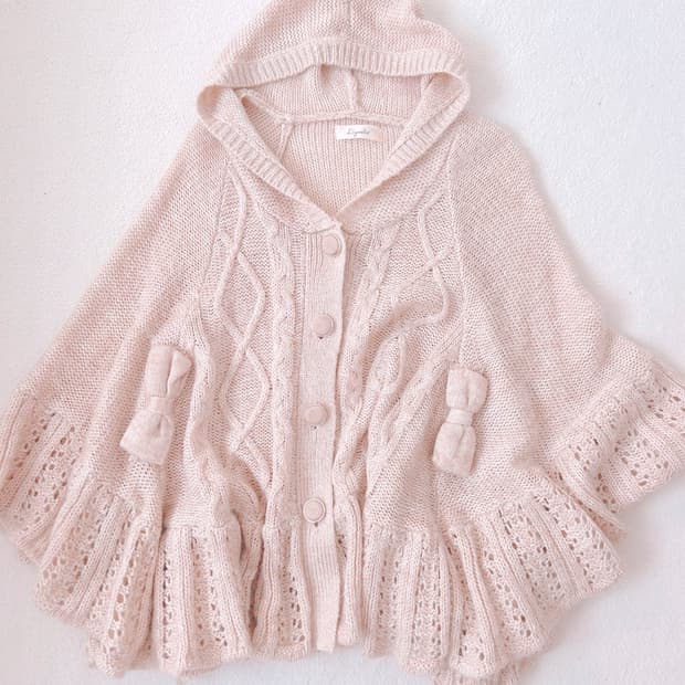 리즈리사 리즈멜로 리본 니트 케이프 판쵸 히메갸루 라떼갸루