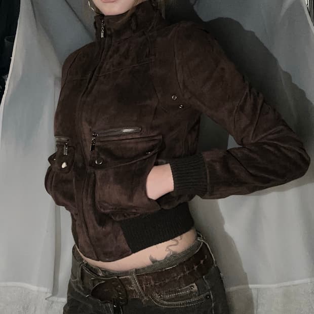 초코 브라운 포켓 지퍼 디테일 자켓