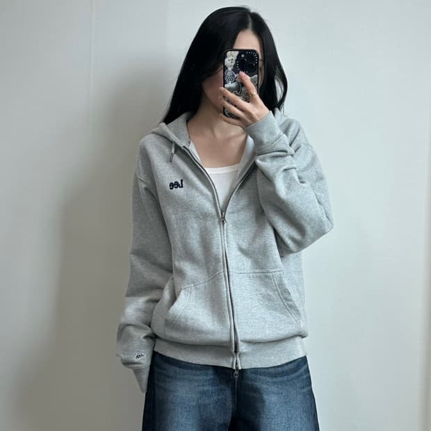 Lee 리 자수로고 그레이 후드집업