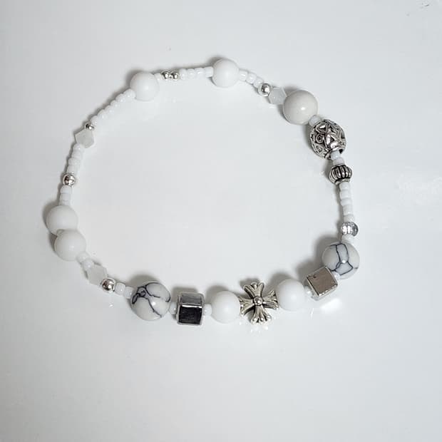 남자 터키석 십자가 화이트 팔찌