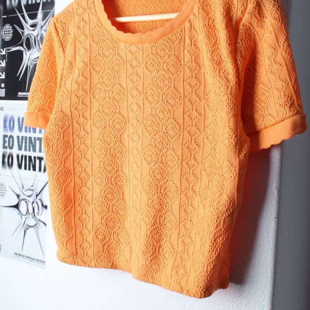 W(XL) 자라 반팔 티셔츠 니트 시스루 크롭 오렌지-H31440