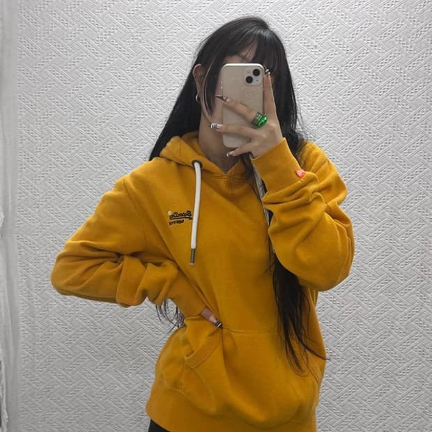슈퍼드라이 레트로 자수로고 머스타드 약기모 후드티 L C07963