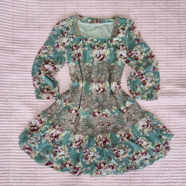 엑시즈팜(Axes femme) 민트 플라워 레이스 원피스