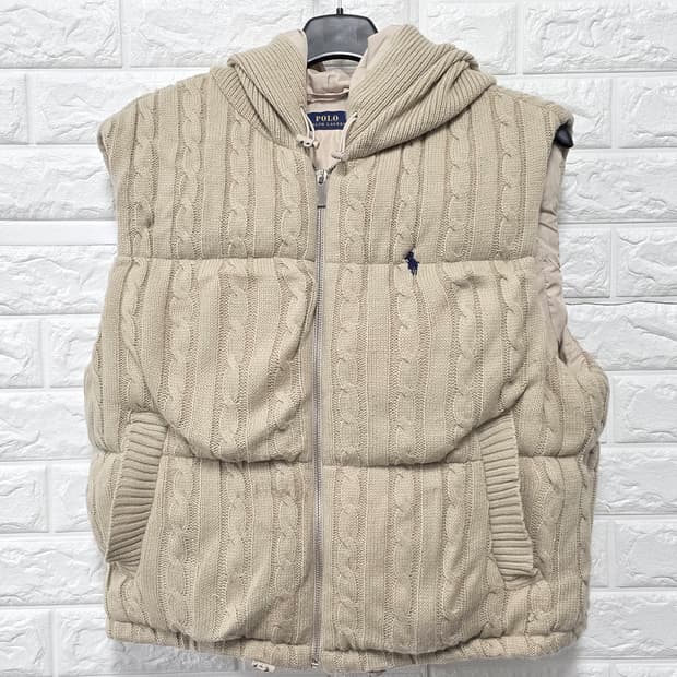 택포// 폴로 랄프로렌 케이블니트 후드 패딩 조끼 L