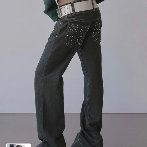 스컬프터 유니온잭 엔지니어 데님 인디고 그레이 m