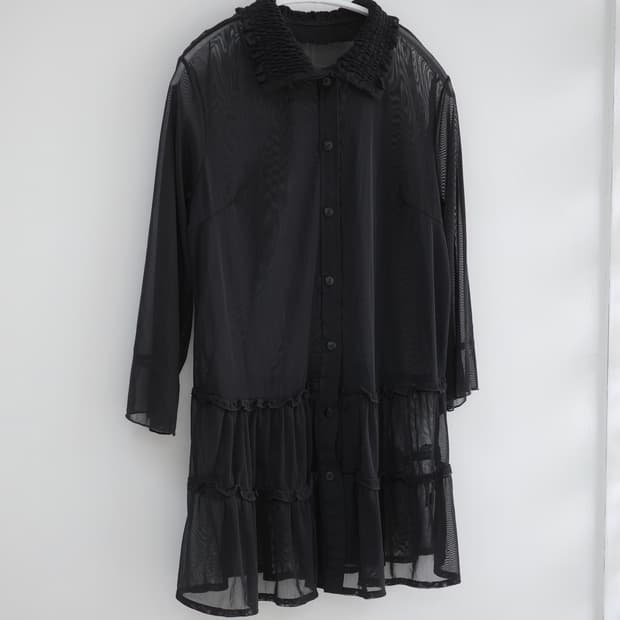 st.helena black see-through frill shirt