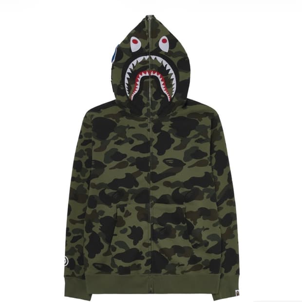 베이프 퍼스트 카모 샤크 풀 집 후드 아미 그린 S~2XL