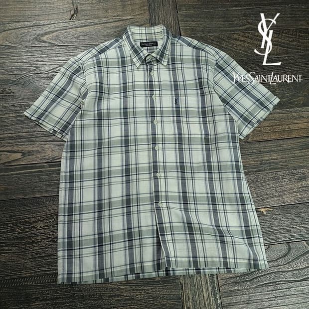 [입생로랑] 로고 자수 빈티지 체크 반팔 셔츠 P01629