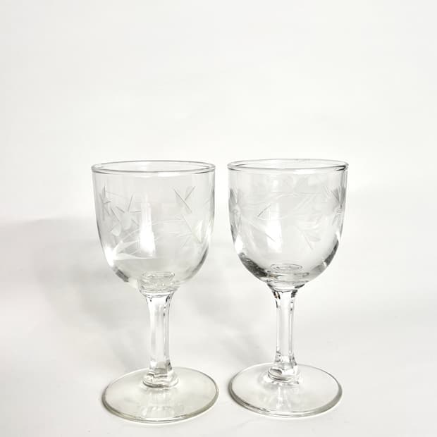 Etched Floral Wine Glass Set