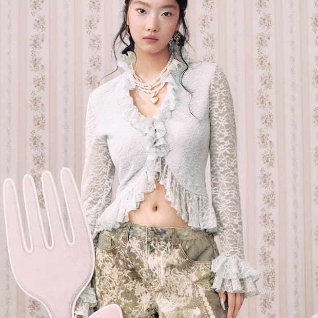 택O 미사용 새상품)샵사이다 레이스 슬리브 탑